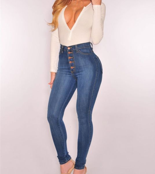 

fashion high waist elastic slim, Blue
