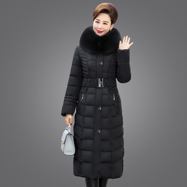 

2021 new elegant winter in the long dress on-knee waistline jacket down women's cotton jacket. 3mny, Black