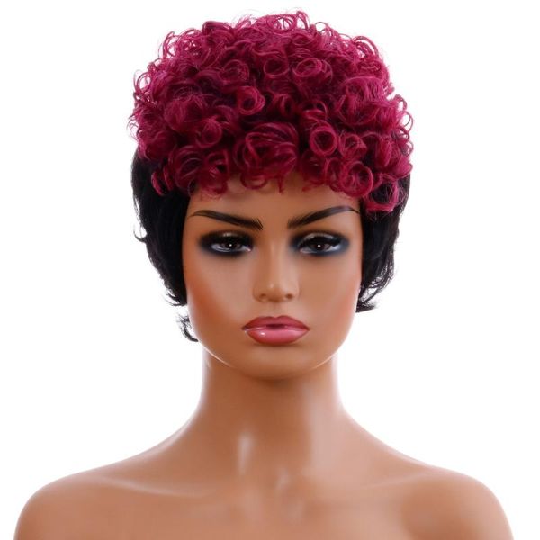 

synthetic wigs ranyu purple red wig short curly contact color for women daily party fake hair with bangs, Black