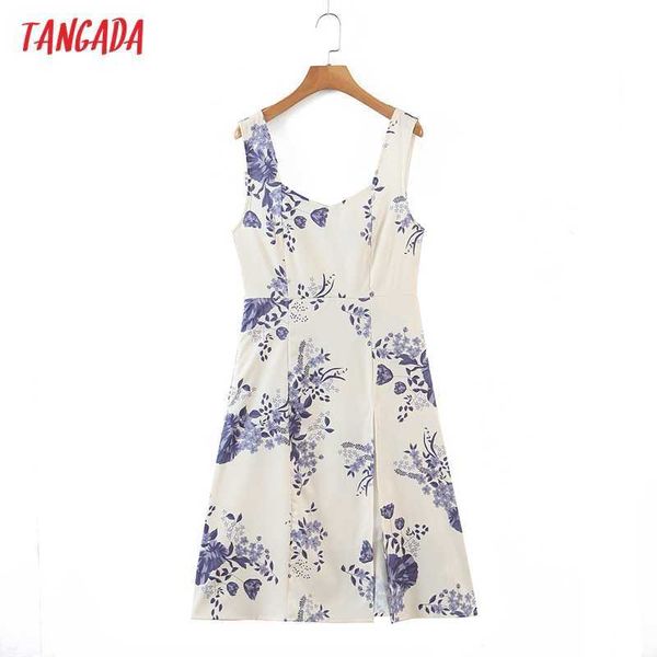 

tangada fashion women flowers print strap dress sleeveless backless zipper female casual dress rb32 210609, Black;gray