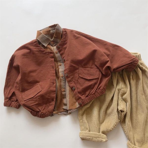 

childrens korean vintage cotton linen short coat girl fashion long sleeve jacket kids boys solid color, Blue;gray