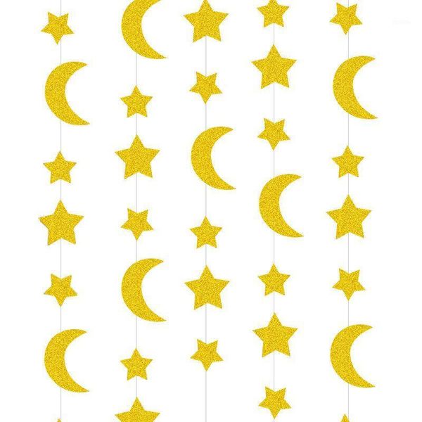 Decoração de festa 2/4m Eid Mubarak Banner Moon Star Garland Wall Decor Decor Supplies Birthday Shower Favors Ramadã