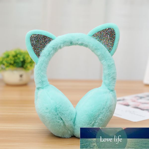 

lovely women girl fur winter ear warmer earmuffs cat ear muffs earcap glitter sequin earmuffs headband soft fluffy earcap factory price expe, Blue;gray