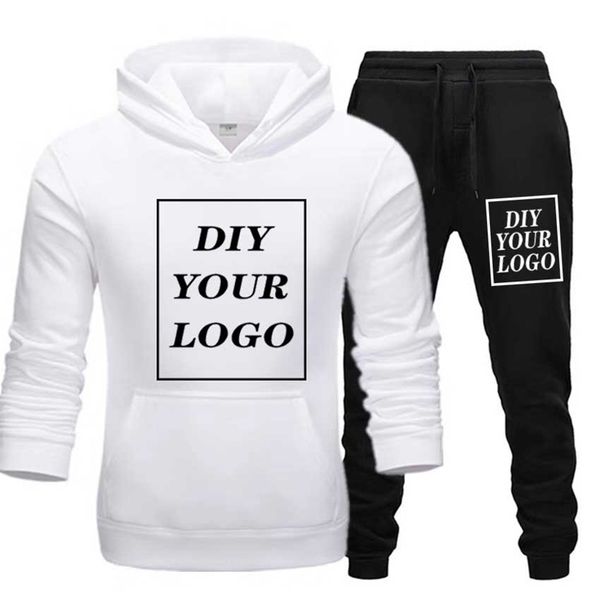 

customized print hoodies and pants thick sweatshirt comfortable diy streetwear tracksuit drop pullovers 211014, Black