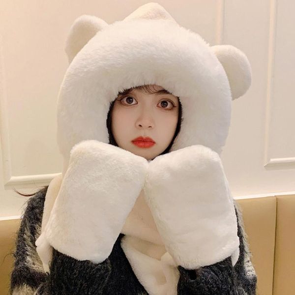 

hats, scarves & gloves sets ht3809 fashion cute ears hat scarf set women soft fleece winter ladies fluffy fur earflap russian female with, Blue;gray