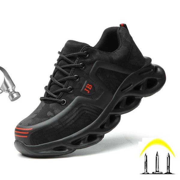 

boots men's steel toe work safety shoes casual breathable outdoor sneakers puncture proof comfortable industrial dropship, Black