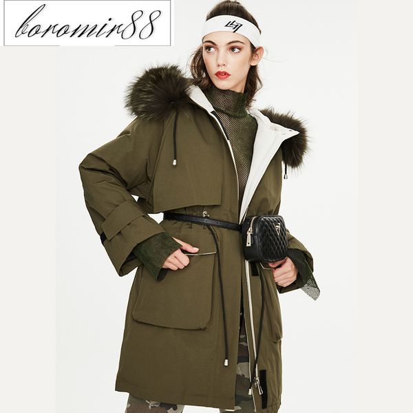 

2021 womens outwear parkas jiazehua women's fashion tooling parker down jacket loose hooded big collar medium length, Black