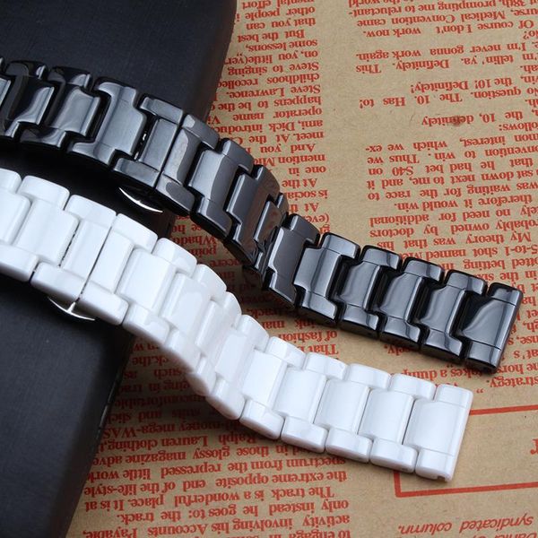 

watch bands ceramic watchband grade fit diamond watches women men straight end strap 14mm 16mm 18mm 19mm 20mm 22mm black white, Black;brown