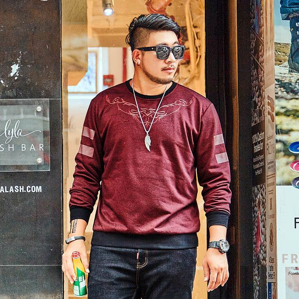 

mens large size sweater mens plus-sized plus trendy weight-catcher clothing loose overweight man round neck korean style trendy fat man coat, Black