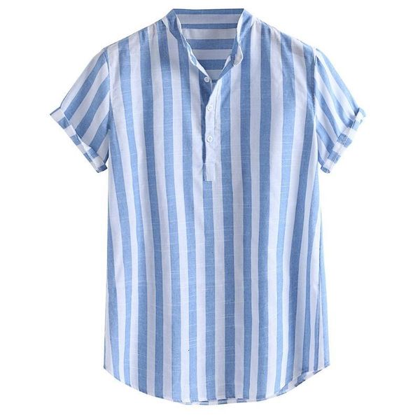 

mens striped cotton linen henry colla loose short sleeve casual buttons shirt blue stripe style comfortable, White;black