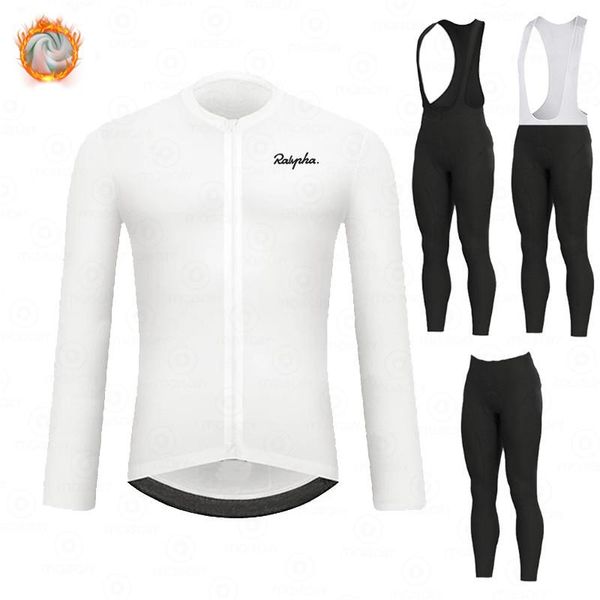 

racing sets raphaful winter bicycle set bike cycling team 2021 thermal fleece long sleeve sportswear mtb jersey for men, Black;blue