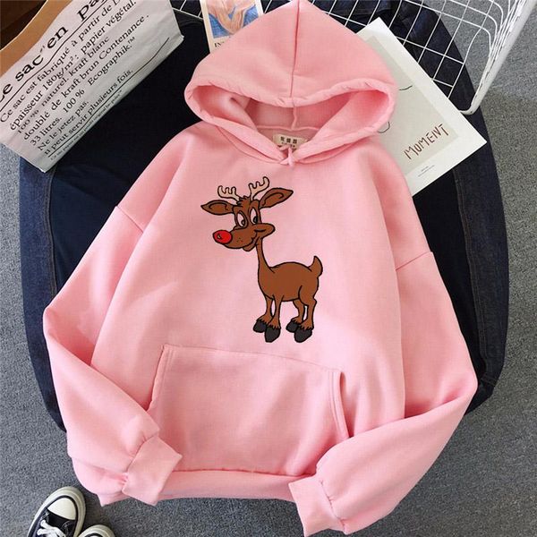 

women's hoodies & sweatshirts winter woman's hoodie drawstring christmas deer print pocket ladies hoody autumn sweatshirt warm loo, Black