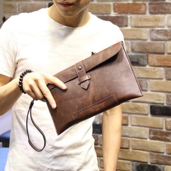 

portable business clutch bag soft geometric leather vintage fashion interior slot clutch bag bolsos hombre men's bags db60sn, Red;black