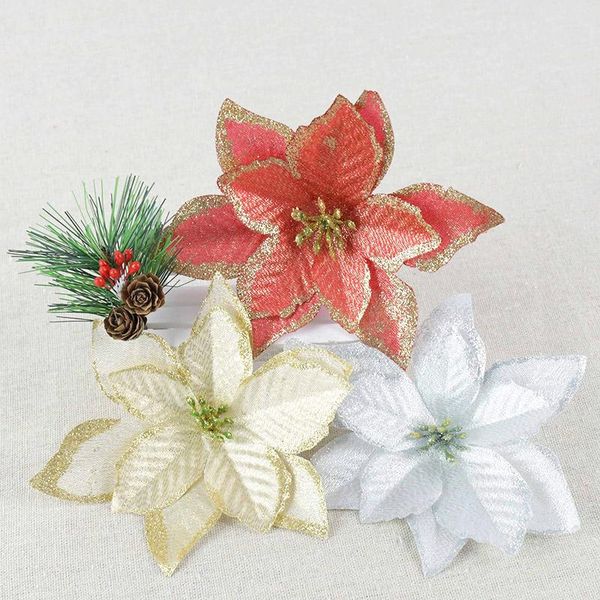 

decorative flowers & wreaths 10pcs christmas glitter artificial tree ornaments merry flower for home wedding navidad noel