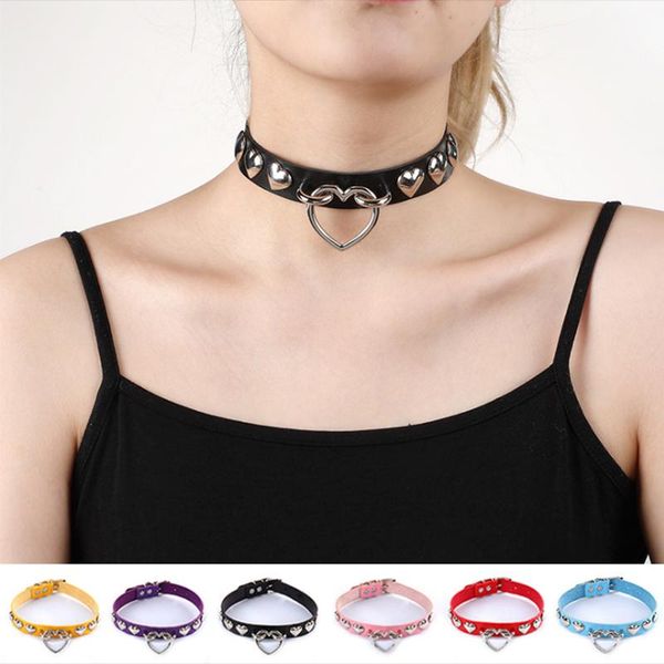 

chokers punk pu leather heart spike rivet studded choker necklace gothic women jewelry birthday party gift chocker collar e33, Golden;silver