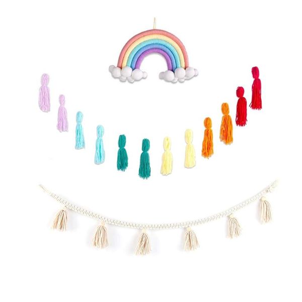 

decorative objects & figurines macrame woven tassel garland basket wall hangings pediments for boho home decor,nursery room(3 pack)