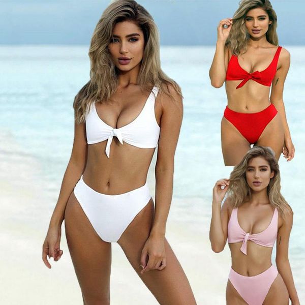 

new bikini swimwear ladies swimsuit suit swimsuit women solid color high waist knotted push up beachwear with pad