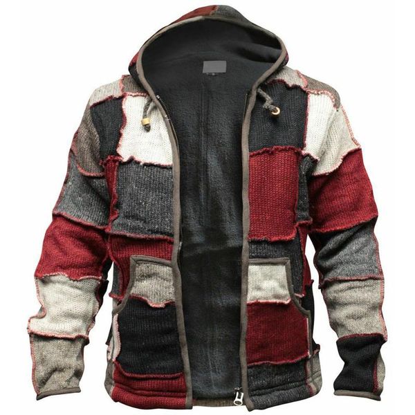 

men's sweaters retro men distressed stitching cardigan sweater autumn winter casual hooded plus size 4xl color matching, White;black