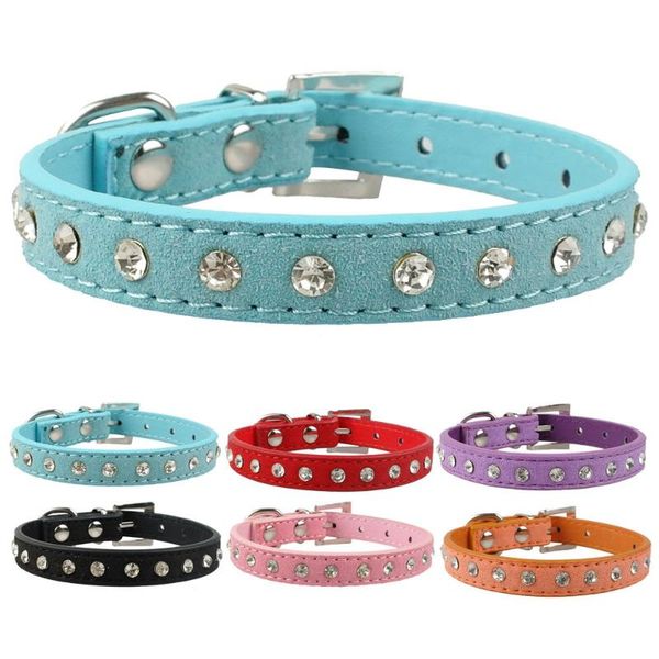 

clear rhinestone suede leather puppy dog cat collars for small breeds xxs/xs/s