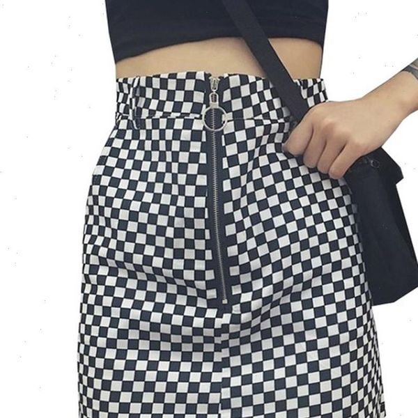 

women a line skirt high waist mini skirt summer short skirt fabala grid pattern casual plaid black short
