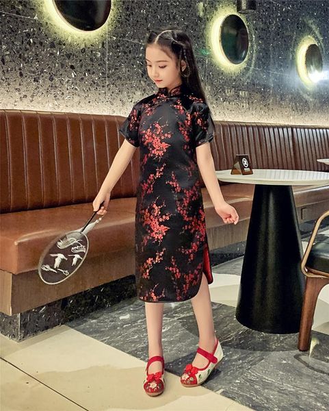 

ethnic clothing shanghai story 2021 chinese dragon phoenix floral qipao cheongsam dress for girls, Red
