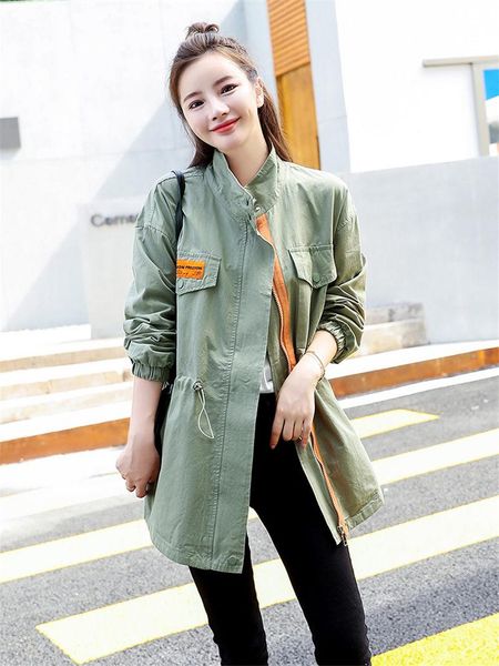 

women's trench coats fashion printed jacket mid-length style 2021 autumn korean coat drawstring slimming casual windbreaker k1133, Tan;black