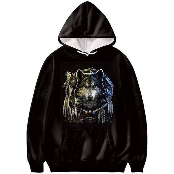 

wolfdog men and women novelty hoodie 3d printing pullover hooded sweater with pocket 100-160, Black