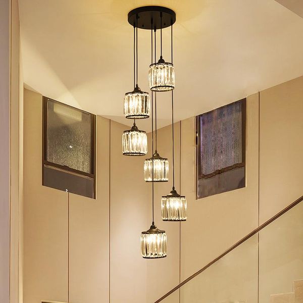 

pendant lamps nordic led spiral stair lamp glass black 6-head hanging light for el lobby loft living room indoor decoration fixture