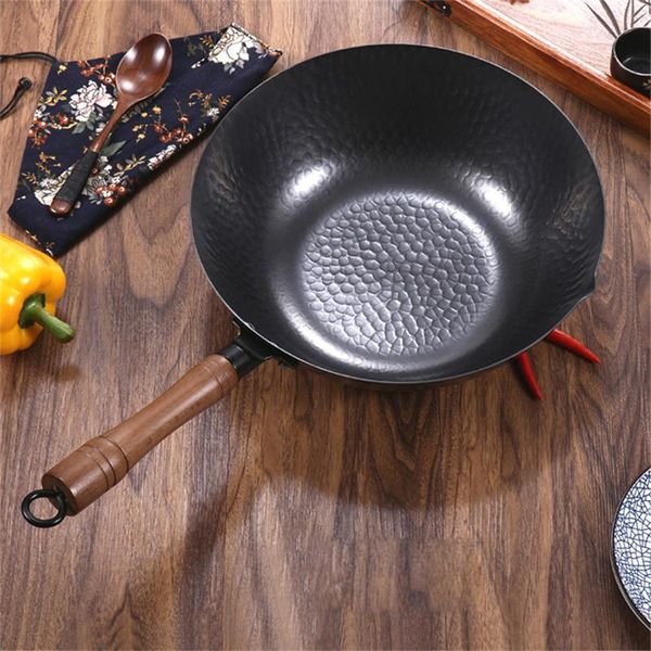 

pans hand wok iron hammer non stick light pan uncoated frying cast pots and