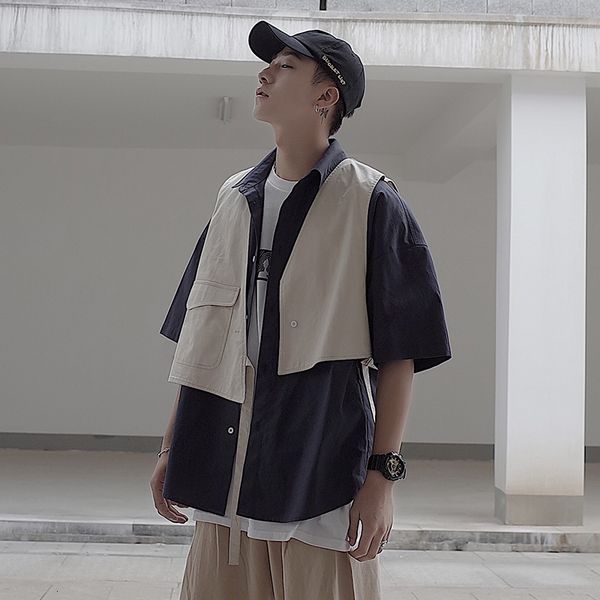 

2021 new summer men's false two piece work clothes short sleeve shirt french cuff mens brand fashion high-quality shirts size -xl 1p6g, White