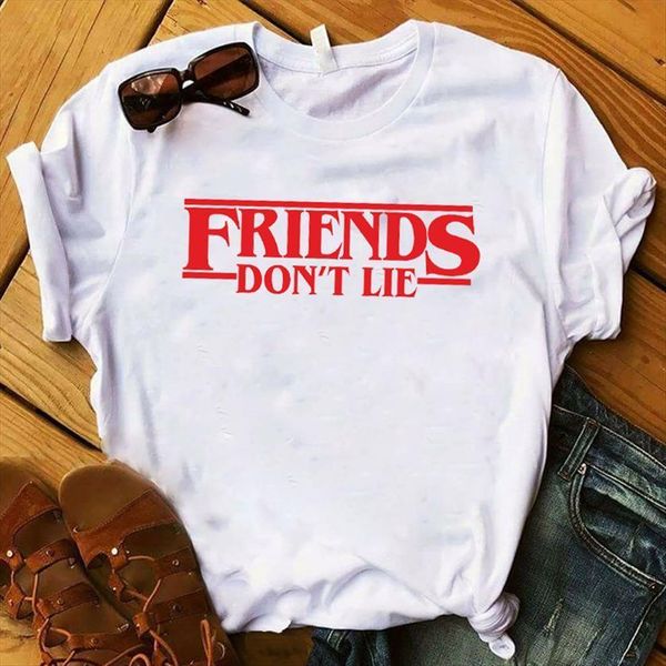 

friends dont lie stranger women t shirt things print short sleeve o neck loose ladies causal tee, White
