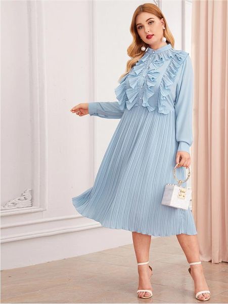 

casual dresses spring and summer large size fashion lace stand collar button loose waist blue wholesale, Black;gray