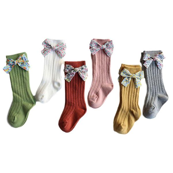 

socks spring fall born baby girls floral bow-knot fashion sweet cute stockings for kids toddler 6 colors, Pink;yellow