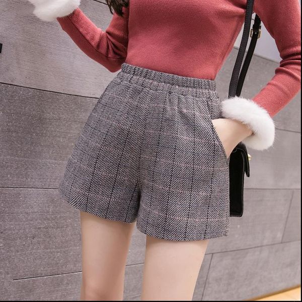 

s 2xl retro plaid woolen shorts for women 2021 autumn winter high waisted shorts for women elastic waist booty shorts women for, White;black