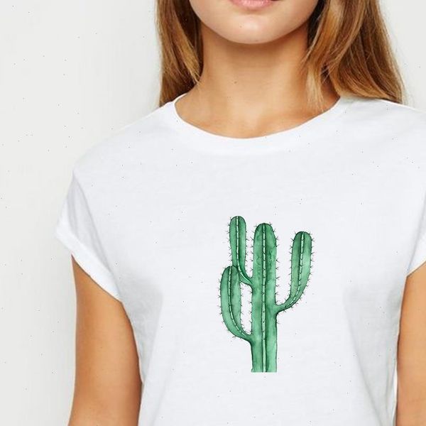 

new t shirt women leaves and cactus tshirt ulzzang spring summer vestidos womens shirt graphic printing o neck t shirts, White