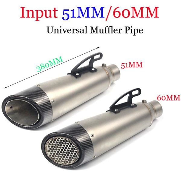 

motorcycle exhaust system input 51mm 60mm universal muffler pipe escape db killer for 380mm stainless steel tail