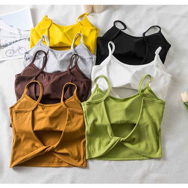 

Women Tank Summer Bralette Crop Top Backless Camisole Solid Tops Push Up Tube Top 2021 New, Green