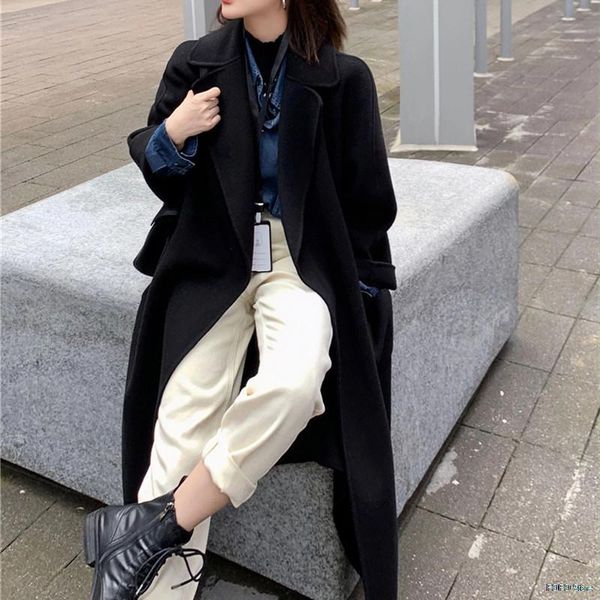 

women's wool & blends the fashion autumn winter overcoat ladies warm long sleeve thick 2021 women jacket coats cardigan, Black