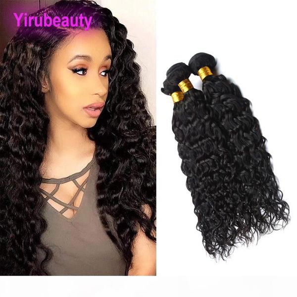 

indian mink virgin hair wholesale 3 bundles water wave natural color indian raw human hair bundles extensions yiruhair wet wavy 8-28inch, Black