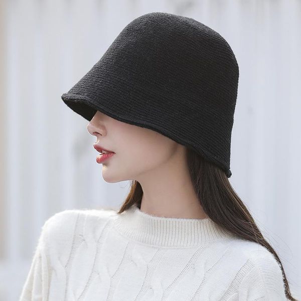 

stingy brim hats plain knitted bucket hat for women in dongdamen go out show trip, Blue;gray