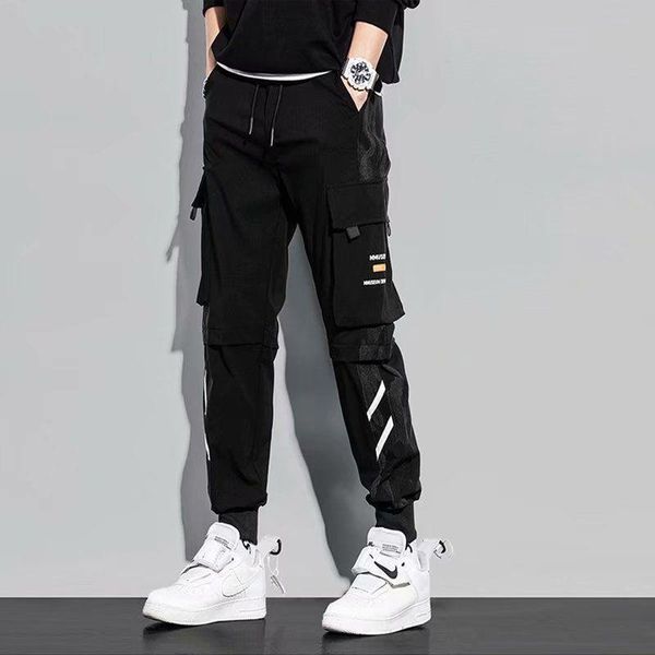 

men's pants streetwear multi pockets cargo harem hip hop casual male track joggers trousers fashion harajuku men, Black