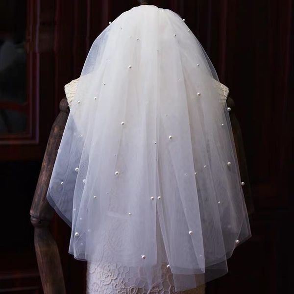

bridal veils romantic 2t pearls brides veil with combs for women tulle wedding dress accessory high quality, Black