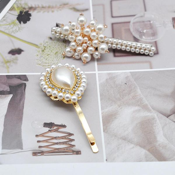 

hair clips & barrettes vintage fashion shiny crystal water drop flower hairpins sweet girl imitation pearl bridal hairgrips accessories, Golden;silver
