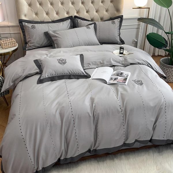 

bedding sets light luxury modern nordic style long-staple cotton set simple satin duvit cover bed sheet pillowcase king  4 pcs