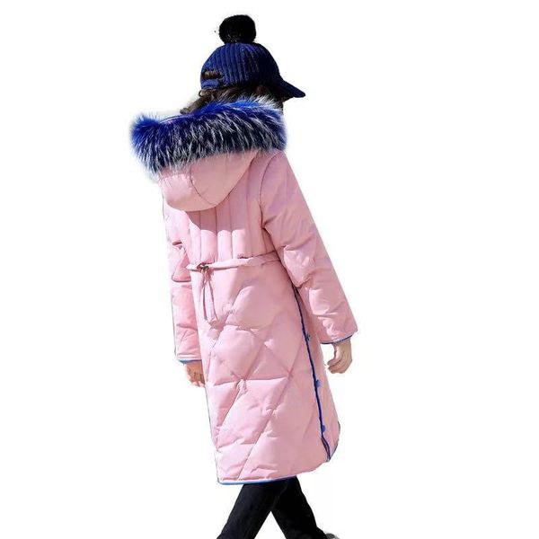 

coat children down jacket -30 degrees girls winter long thicken parka rel fur collar warm hooded princess, Blue;gray