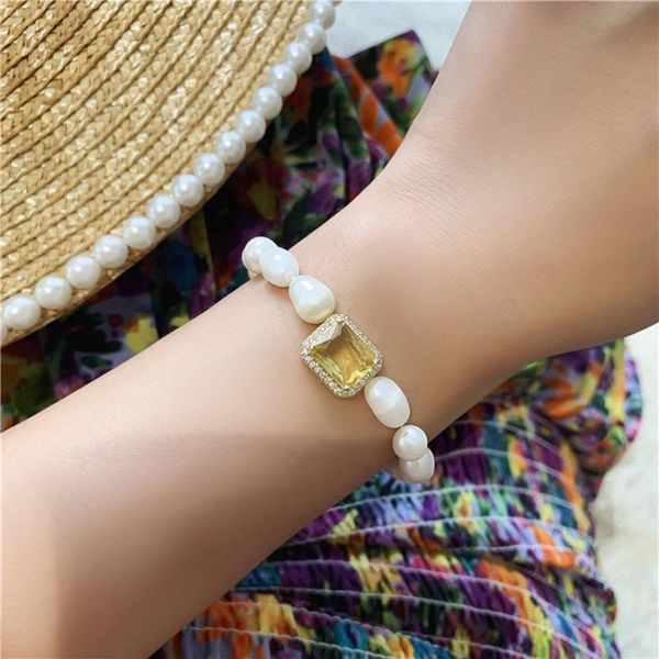 

beaded, strands coloured gemstone freshwater pearl bracelet for women bridemaid gift french style ot toggle vinatge wedding jewelry, Black