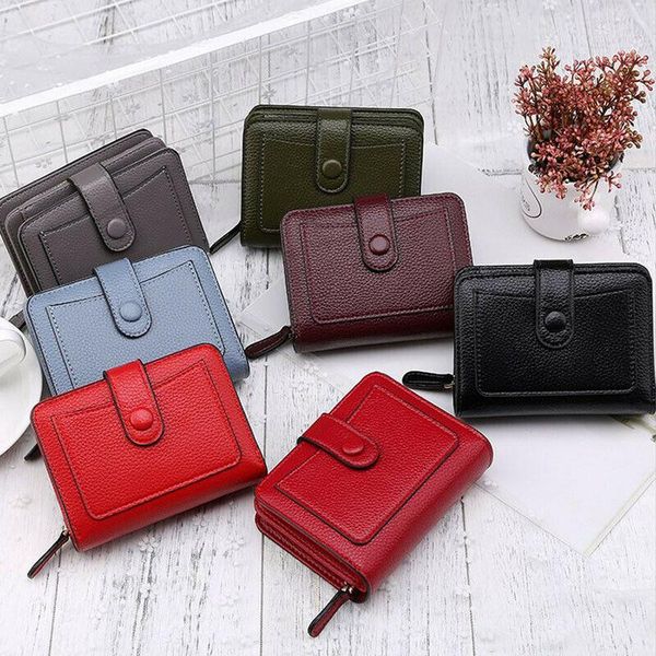 

wallets women's short small wallet lady faux leather folding coin card holder money purse, Red;black