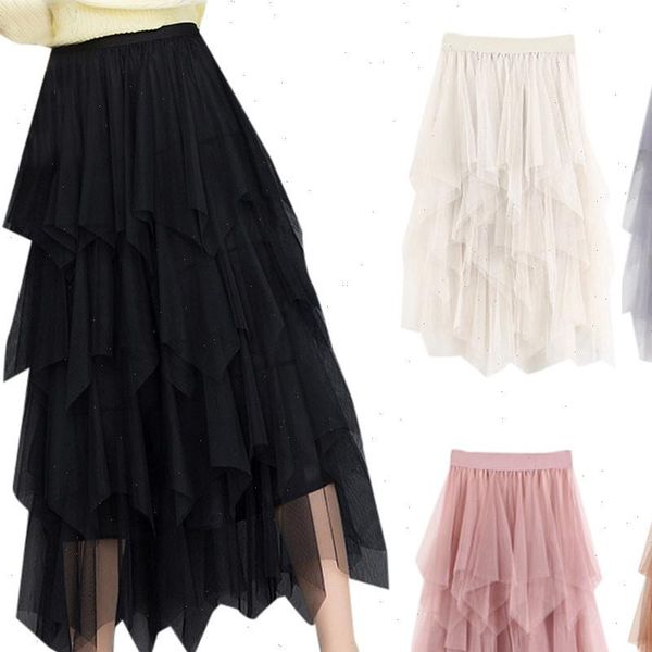 

women tulle skirt tutu overskirt casual womens comfortable tulle high waist a line tutu skirt ladies midi skirts faldas saia 5$, Black