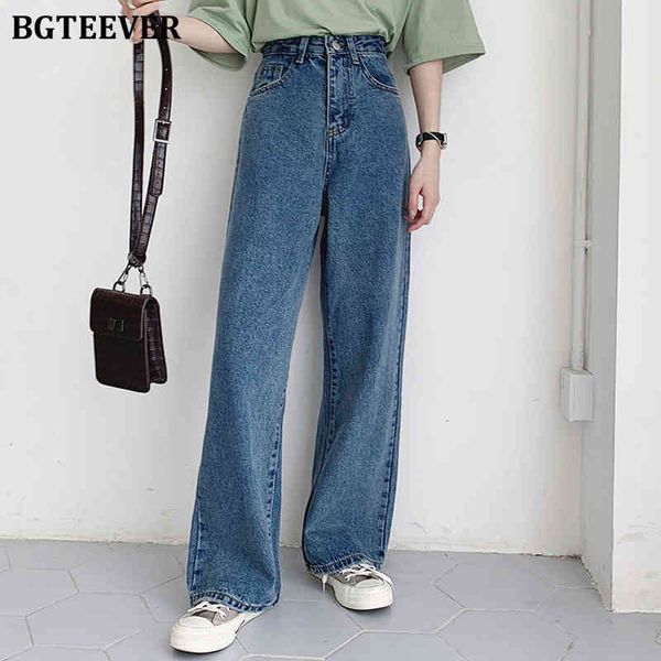 

women's jeans casual tall-waisted bgteever loops female jeans vintage streetwear long leg drop capris cy55, Blue