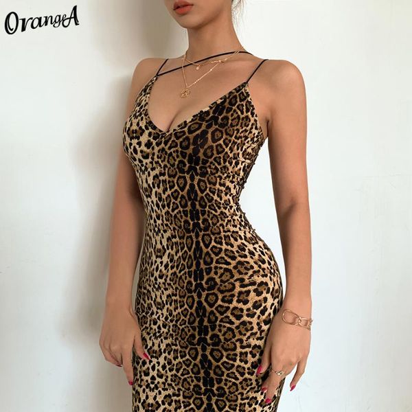 

casual dresses orangea v-neck leopard print dress women camisole sleeveless summer skinny elastic party clubwear vestido de mujer bodyc, Black;gray